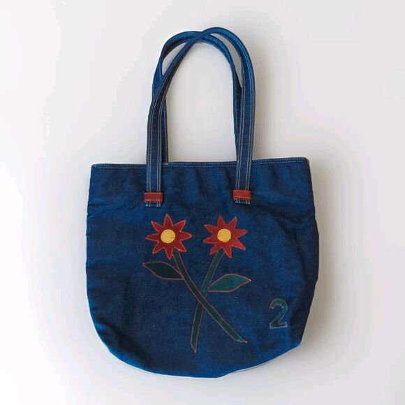 Amy 8 Chan New York Tote Bag Denim Flowers Floral - Picture 1 of 10